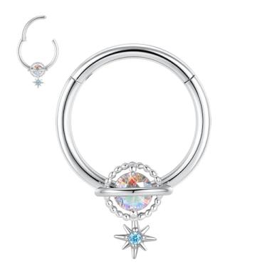 Imagem de FUNLMO Anel de septo Daith Piercing Joia 316L Aço Cirúrgico Cartilagem Brinco Tragus Helix Conch Rook Piercing Joia Anel de Nariz 16G 8 mm Prata AB CZ