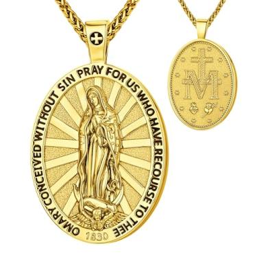 Imagem de Colar de medalhão oval de São Miguel, cobre banhado a ouro, pingente de 5 x 3 cm com corrente de 40 cm + 5 cm, medalha de oração de proteção religiosa, colares com pingente de cruz religiosa com