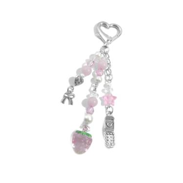 Imagem de Tangseajiao 2 chaveiros inovadores estéticos Y2K pingentes de coração acessórios elegantes para mulheres bolsa bolsa presentes