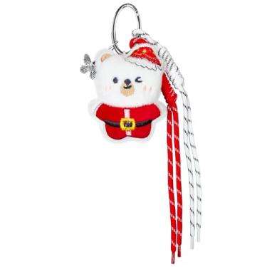 Imagem de iSamzan Pingente de bolsa estrela de pelúcia: chaveiro com som estridente para carteira, mochila, acessório de presente para mulheres, Urso Papai Noel vermelho, 4‘’