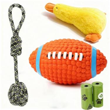 Imagem de WEEEIES Conjunto de 5 brinquedos interativos para cães – Látex estridente, brinquedos de pelúcia e corda para cães pequenos e médios, brinquedos divertidos de mastigar para treinar, brincar e se