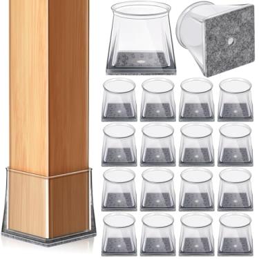 Imagem de 32 peças de protetores de piso de perna de cadeira quadrada para pisos de madeira, capas de almofadas de perna de móveis de feltro de silicone, protetores de piso para cadeiras, antiarranhões e