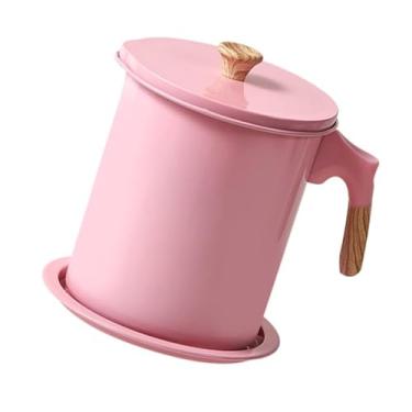 Imagem de Recipiente de gordura de bacon, coador de óleo, pote, lata de graxa, lata de armazenamento de óleo de cozinha com tampa e alça para óleo de cozinha doméstica (rosa)