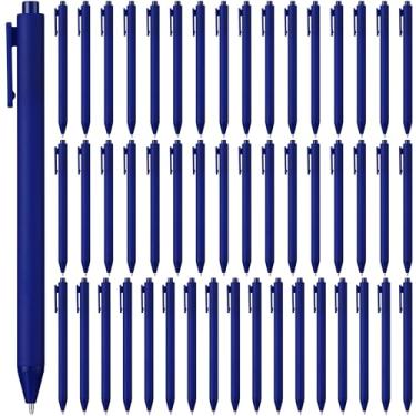 Imagem de yptniginu 50 canetas esferográficas retráteis a granel 1,0 mm, ponta média, tinta preta, canetas fofas, material escolar para professores, estudantes, funcionários, chá de panela, chá de bebê (azul)