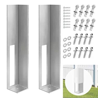 Imagem de TPSHKE Torre De Montagem Poste Concreto/Madeira Para Cerca Vinil 2 Peças 4 X 24 Polegadas Material Ferro Revestido Em Pó Inserção