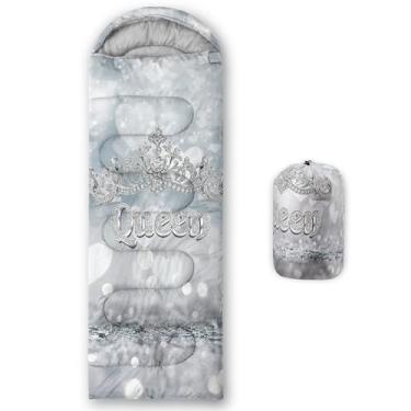 Imagem de QOOMO Sacos de dormir à prova d'água Diamond Crown para adultos e crianças, sacos de dormir impressos para acampamento, viagens e ao ar livre, equipamentos de acampamento, 78,7 x 228,6 cm, 3 estações