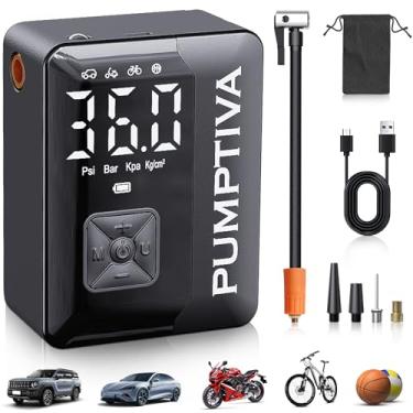 Imagem de Compressor de ar portátil para insuflador de pneu, bomba elétrica portátil de 150 PSI para bicicleta, desligamento automático, sem fio, mini bomba de ar para pneu de carro com visor LCD preciso, luz