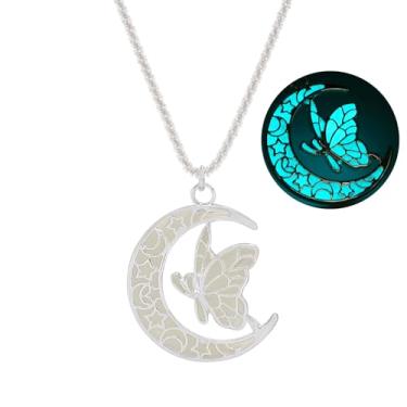 Imagem de SIewee Colar de borboleta luminosa sonhadora de Halloween e Natal, pingente de joia luminosa feminina, colar de bruxa de fada, 17.6+1.97 inches, Metal, Sem Pedra Preciosa