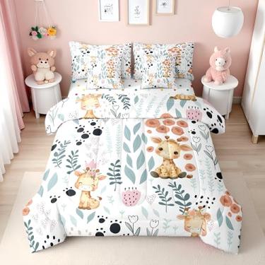 Imagem de Erosebridal Jogo de cama infantil de safári com estampa de animais de zoológico, 7 peças, para meninas e meninos, lençol de cima, lençol de cima, lençol de cima com estampa de pata fofa em uma bolsa