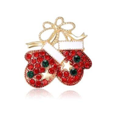 Imagem de RLHRNDE Broche de cristal de strass de Natal para mulheres homem elegante chapéu de Natal sino boneco de neve gato guirlanda luva rena anjo botas pinos moda brilhante combinando joias de Natal