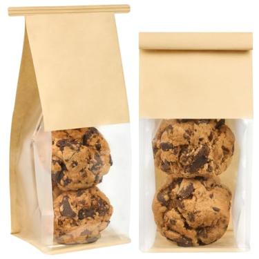 Imagem de Ocmoiy Pacote com 50 sacos pequenos de padaria com janela, 10 x 9,5 x 24 cm, saco de embalagem para biscoitos, sacos de papel resseláveis para granola caseira, pipoca, doces, lanche