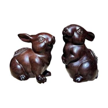 Imagem de FLCPJGV Conjunto de 2 Estatuetas de Animais Esculpidas em Madeira, Colecionáveis. Ideais Como Objetos Decorativos, Presentes de Boas-vindas Ou.., marrom escuro