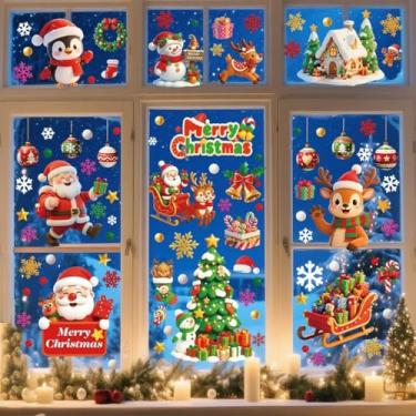 Imagem de 9 peças de adesivos para janela de Natal - Decalques de Natal de dupla face para janelas, festas e trocas de presentes festivos (PVC)