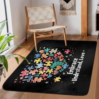 Imagem de Tapete de área de 1,2 m x 1,8 m para sala de estar, lavável à máquina, arte com design de autismo, tapete antiderrapante, tapete macio para sala de estar, quarto, sala de jantar, berçário, cozinha
