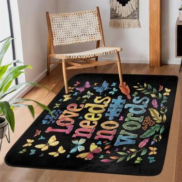 Imagem de Tapete de área para sala de estar, lavável à máquina, palavra autismo, flor, antiderrapante, tapete macio, para sala de estar, quarto, sala de jantar, berçário, cozinha, decoração de casa