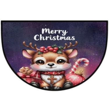 Imagem de Tapete de porta meio redondo, alce, Natal, bengala doce, antiderrapante, absorvente, semicírculo, laváveis, tapetes de meia lua, para ambientes internos, pátio, cozinha, banheiro, entrada, lareira