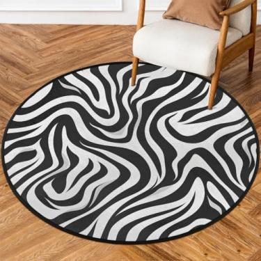 Imagem de Tapete redondo de 1,5 m com estampa de zebra, preto, branco, macio, antiderrapante, lavável, tapete circular para quarto, berçário, sala de estar, cozinha, banheiro, entrada, decoração de casa