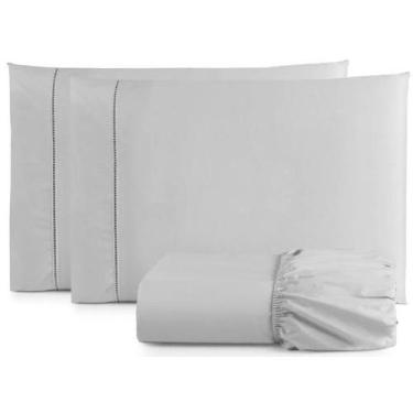 Imagem de Jogo Lençol Casal Padrão 3 Peças Cama Box Ponto Palito 400 Fios Cinza 