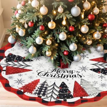 Imagem de Vertintong Saia para árvore de Natal 121 cm de serapilheira vermelha preta bufante xadrez para árvore de Natal de 1,8 m a 2,3 m, design de dupla face para decoração interna e externa de férias de