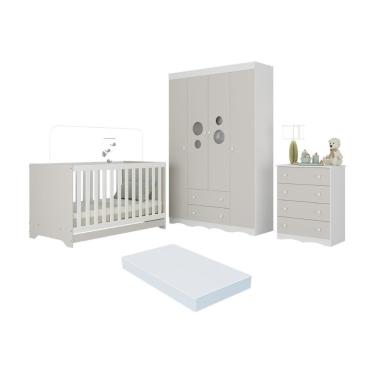 Imagem de Quarto De Bebê Completo Berço Americano 3 Em 1 Colchão Sonho Multimóveis MP4635 Branco-off White