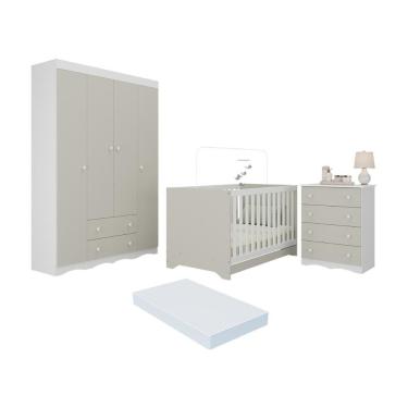 Imagem de Quarto De Bebê Completo Berço Americano 3 Em 1 Colchão Realeza Multimóveis MP4603 Branco-off White