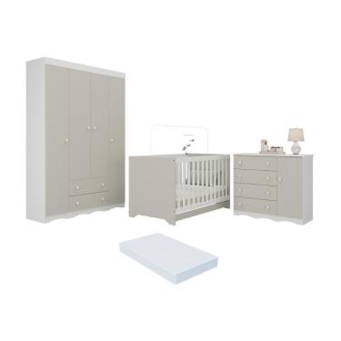 Imagem de Quarto De Bebê Completo Berço Americano 3 Em 1 Colchão Realeza Multimóveis MP4599 Branco-off White