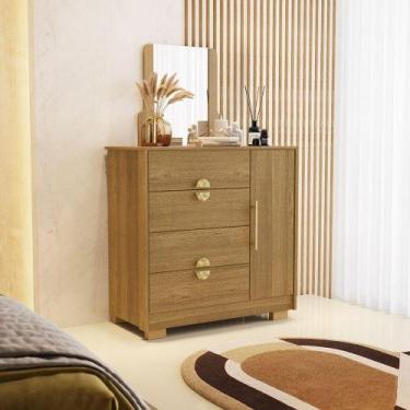 Imagem de Cômoda Quarto 95cm Com Espelho 1 Porta Kenia V01 - D'rossi Cor Natural