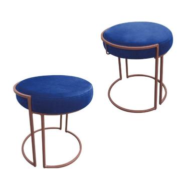 Imagem de Kit 02 Puffs Love Suede Base Cobre Azul Royal