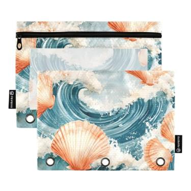 Imagem de CEBUGI 3 bolsas de lápis com zíper e janela transparente, 2 pacotes de estojo para exames de sala de aula (padrão de concha)