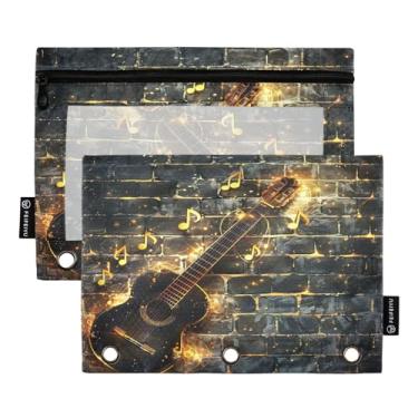 Imagem de Wassud Bolsa preta para lápis de guitarra para fichário de 3 anéis, bolsa transparente com zíper suave, estojo de lápis padrão, pacote com 2