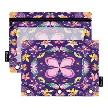 Imagem de Wassud Pacote com 2 pastas de fichário com padrão quadrado colorido, pastas de bolso com 3 furos, pasta organizadora de fichários para casa, escritório