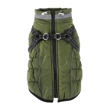 Imagem de Casaco quente de inverno impermeável com cinto de tração, jaqueta para animais de estimação ao ar livre para cães médios e pequenos - Verde-P