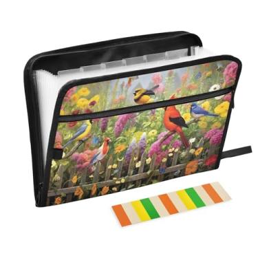 Imagem de Wassud Pássaros coloridos e pétalas desabrochando 13 bolsos organizador de arquivos sanfonado pastas de arquivo expansíveis com abas e adesivos, tamanho carta A4 papel recibo documento pasta