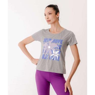 Imagem de Blusa Feminina Fitness Estampada Manga Curta Marisa-01095, Cinza, M