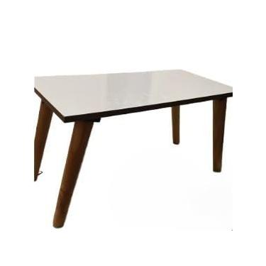 Imagem de Mesa De Centro Decorativa Compacta Para Sala De Estar, Mesa De Canto Com Pernas Finas De Madeira MaciçA(OFF WHITE/FREIJÓ)