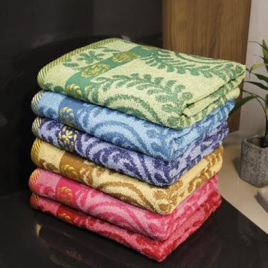 Imagem de Kit Toalhas de Banho Estampada Grande 140x70cm Felpuda Macia Bordada Sortida – Ideal para Banho Praia e Viagens (4 Toalhas)