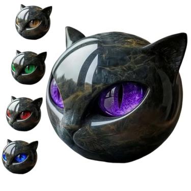 Imagem de SNCIDSGE Luxury Black Cat Stone Sculpture Handcrafted Marble Look Resin Statue with Amber Eyes Elegant Home Decor & Gift- Ready Art Piece Figurine (Purple Eyes)