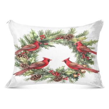 Imagem de Joisal Capas de almofada de tamanho padrão de guirlanda de Natal super macias e aconchegantes com zíper 50 x 66 cm