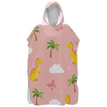 Imagem de Joisal Poncho de surfe absorvente para trocador adulto toalha de praia com capuz floral bonito desenho animado dinossauro rosa poncho masculino com capuz