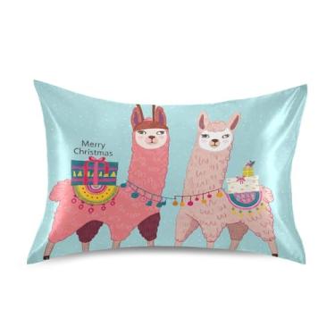 Imagem de Lindas fronhas de cetim de Natal Lhamas de Natal com estampa padrão de resfriamento King Queen Travesseiros com estampa de cama presentes de vida saudável tamanho padrão 66 cm x 50 cm