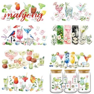 Imagem de Adesivos engraçados UV DTF - 8 folhas Mahjong Cocktail UV DTF Cup Wraps para copo de vidro de 473 ml, adesivos de transferência à prova d'água para decoração de garrafa de água e caneca de café