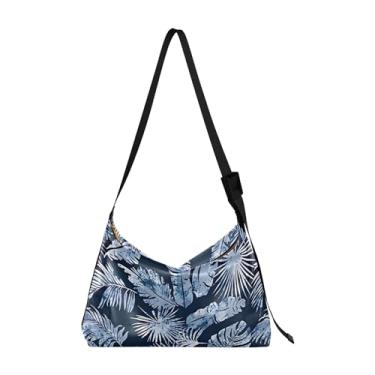Imagem de Dinossauros Bolsa Hobo Feminina de Couro PU Macio Folha Verde Tropical Design Estampa de Folha Hobo Feminina, Folhas tropicais cor natural