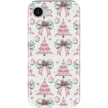 Imagem de LUMARKE Capa fofa para iPhone 16e - Compatível com carregamento sem fio - Silicone macio de camada dupla + capa rígida - Design floral moderno - Capa de telefone brilhante para mulheres - Rosa Natal