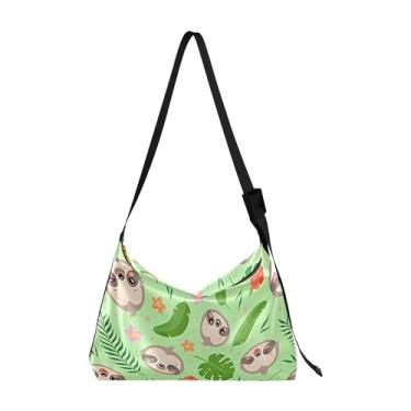 Imagem de Cute Sloth Kawaii Bolsa Hobo de Couro Animal para Mulheres Grande Masculina Bolsa de Couro Estampa de Folha Moderna Bolsa Designer de Ombro, Cute Sloth Kawaii Animal