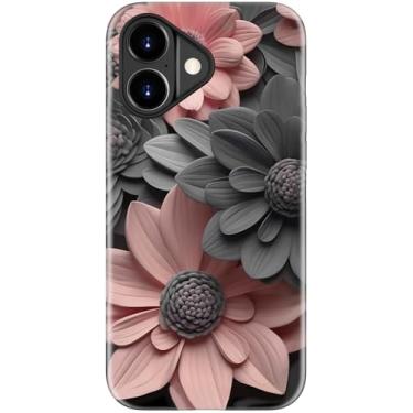 Imagem de LUMARKE Capa fofa para iPhone 17 - Compatível com carregamento sem fio - Silicone macio de camada dupla + capa rígida - Design floral moderno - Capa de telefone brilhante para mulheres - Gerbera