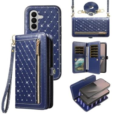 Imagem de Capa de celular para Samsung Galaxy Z Fold 7 com zíper carteira magnética destacável com alça transversal com alça de cordão Bling Glitter Flip suporte para cartão de crédito ZFold Z7 G Fold7 7Z