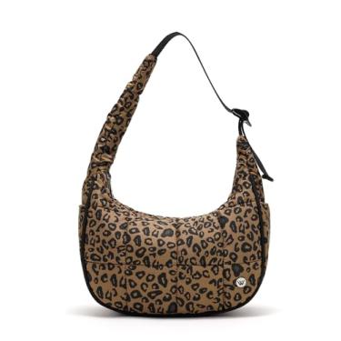 Imagem de WESTBRONCO Bolsa de ombro pequena Puffer Crescent para mulheres, bolsas de ombro acolchoadas de nylon, bolsas fofas com alça ajustável, Estampa de leopardo