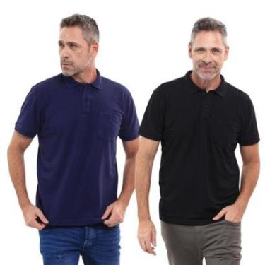 Imagem de Kit 2 Camisa Polo Masculina Pique Jacquard com Bolso Casual-Masculino