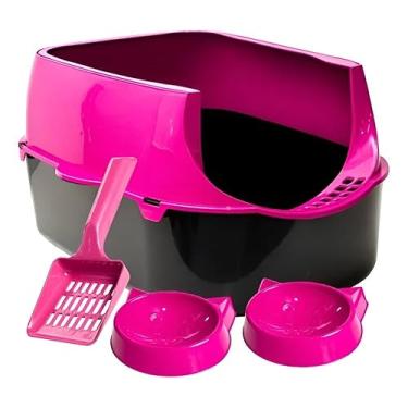 Imagem de Caixa de Areia para Gato Banheiro Sanitário Grande com Borda Alta e Pá Higiênica Sandbox(Rosa)