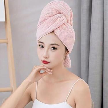 Imagem de 1 peça de toalhas de microfibra para toalha de cabelo - toalha de cabelo de microfibra grande com tamanho de 60 x 100 cm, turbante super absorvente (rosa)
